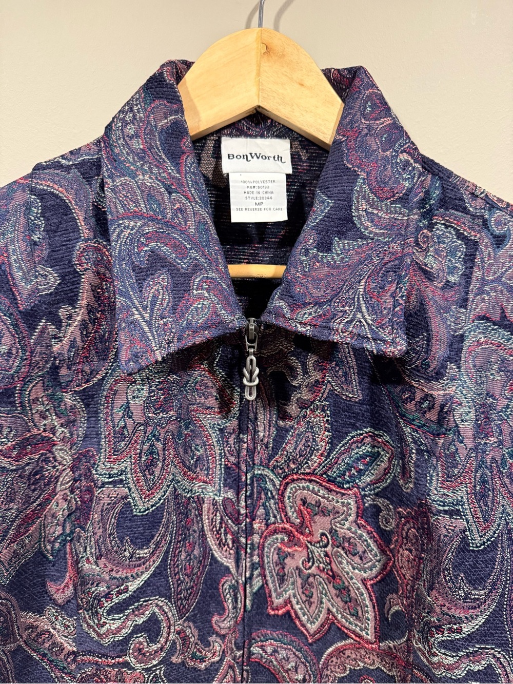 BonWorth Paisley tapestry style Zip Jacket — Navy, Burgundy & Purple - Picture 3 of 5